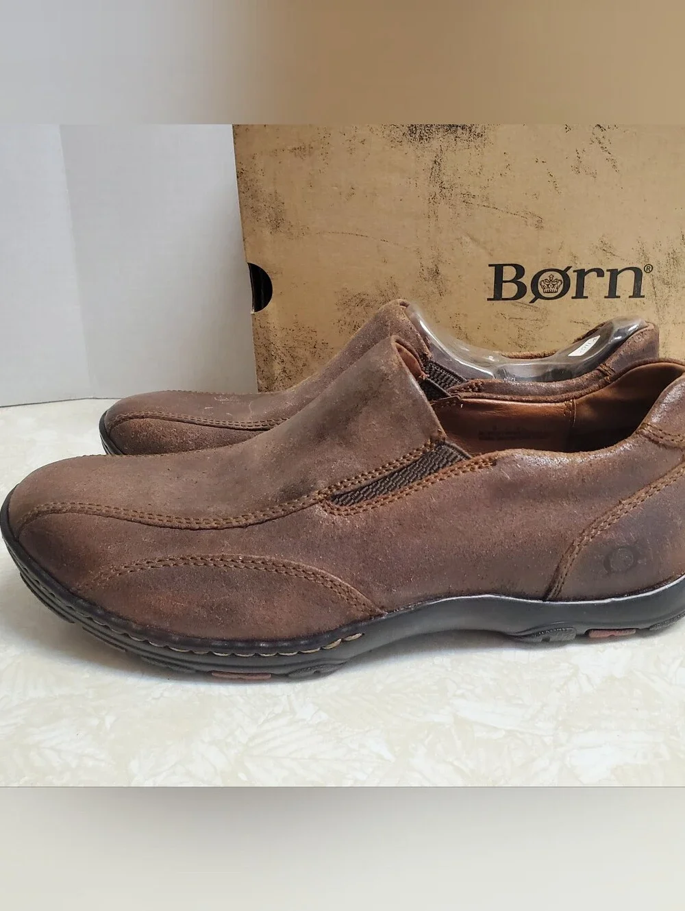 Born Men's Brown Leather Slip-On Casual Loafers